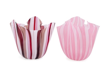 VENINI, TWO 'FAZZOLETTO' GLASS HANDKERCHIEF VASES