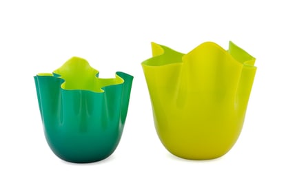 VENINI, TWO 'FAZZOLETTO' GLASS HANDKERCHIEF VASES
