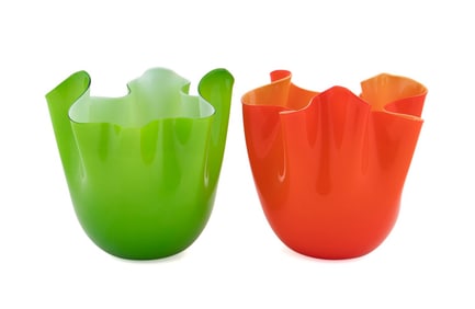 VENINI, TWO 'FAZZOLETTO' GLASS HANDKERCHIEF VASES