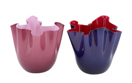 VENINI, TWO 'FAZZOLETTO' GLASS HANDKERCHIEF VASES
