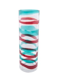VENINI COLORLESS, GREEN & RED 'ANELLI' VASE, 2002