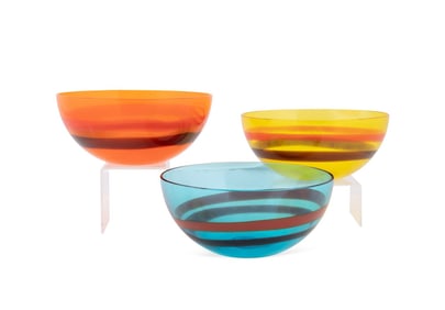 VERSACE FOR VENINI, THREE 'DELAUNAY' GLASS BOWLS