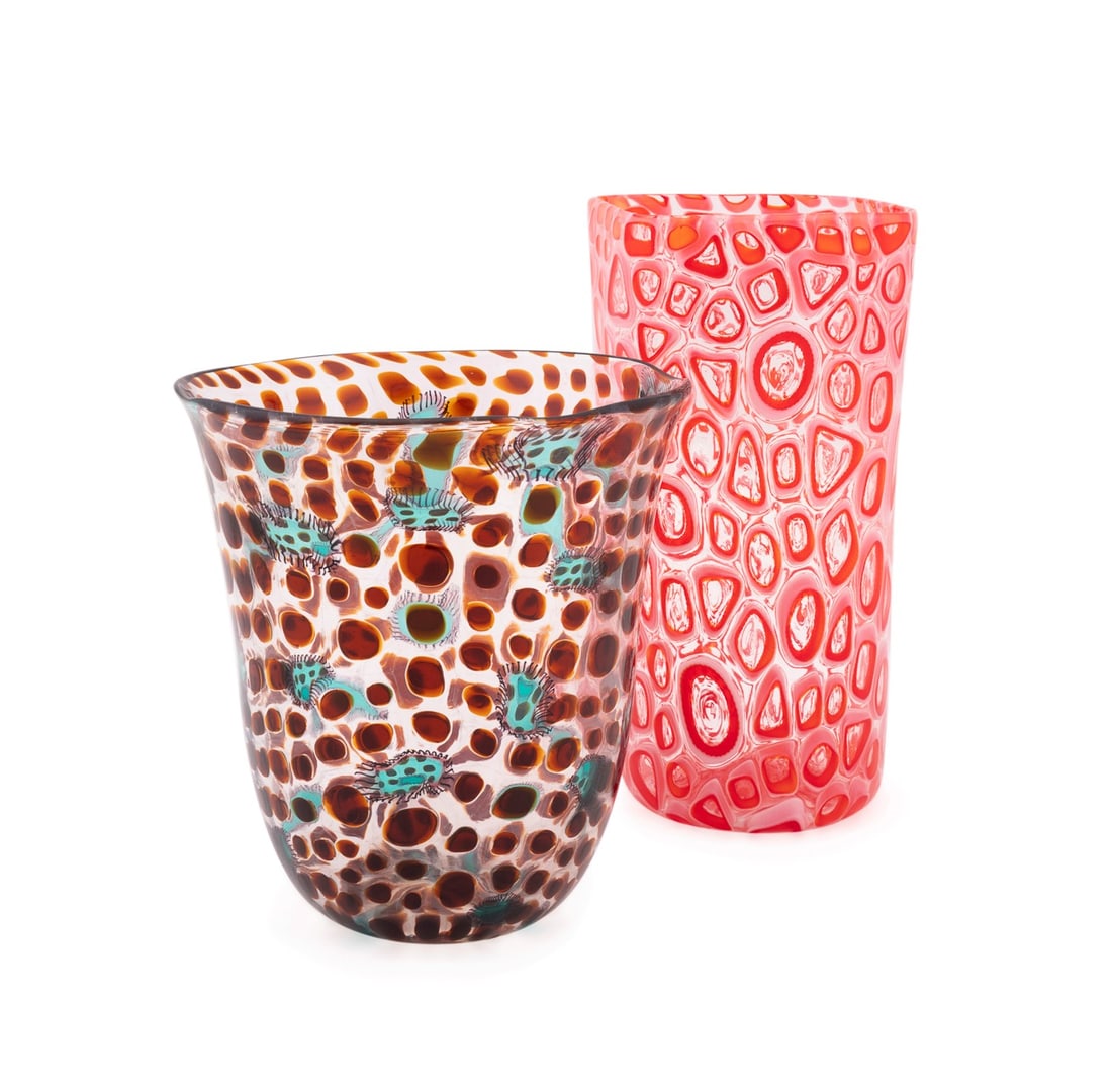 MURANO, TWO DIOR BLOWN GLASS VASES (1 of 8)