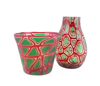 CHRISTIAN DIOR, TWO MURANO 'MURRINE' GLASS VASES