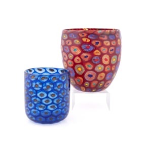 CHRISTIAN DIOR, TWO MURRINE CANE GLASS VASES