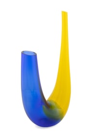 BAROVIER & TOSO YELLOW & BLUE 'BIVA' GLASS VASE