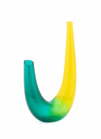 BAROVIER & TOSO YELLOW & GREEN 'BIVA' GLASS VASE