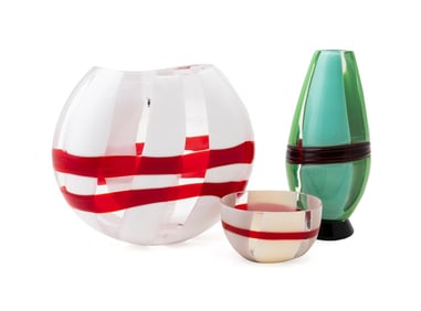 CARLO MORETTI, TWO LIMITED EDITION VASES & BOWL