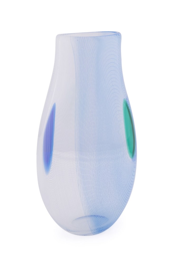 G. SEGUSO FOR SEGUSO VIRO 'CIELO' VASE, 51/99: Giampaolo Seguso (Italian, 1942-2023) for Seguso Viro (Italian, founded 1993), 1996. Limited edition Murano blown, filigrana, and murrine "Cielo" glass vase, from the La Ragnatela series, appropriatel