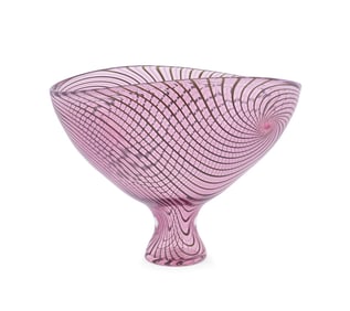 SEGUSO VIRO MURANO FILIGRANA FOOTED GLASS BOWL