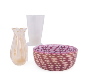 MURANO, 3 GOLD & SILVER LEAF ACCENTED GLASS PIECES