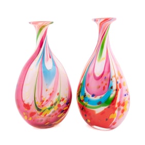 MURANO, PAIR OF MULTICOLORED GLASS VASES