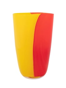 SEGUSO CORAL, YELLOW, & COLORLESS GLASS VASE