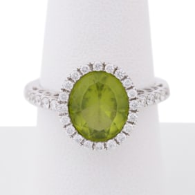 PERIDOT & DIAMOND 14K WHITE GOLD RING