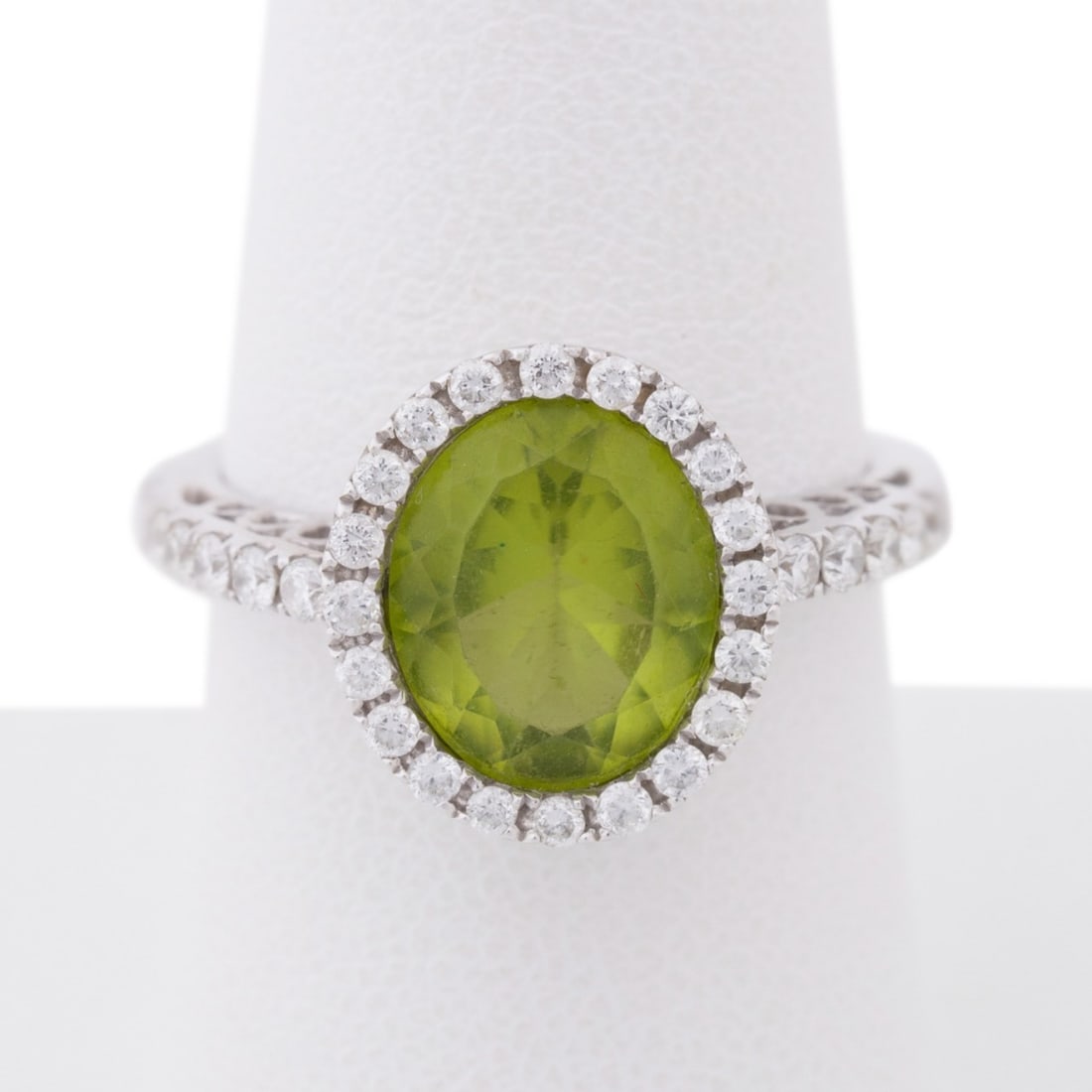 PERIDOT & DIAMOND 14K WHITE GOLD RING