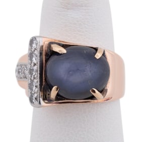 STAR SAPPHIRE AND DIAMOND 14K ROSE GOLD RING