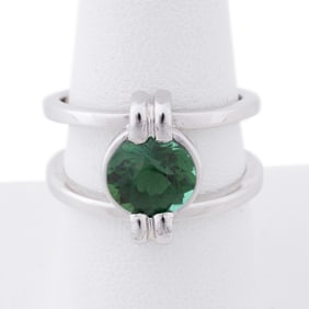 2.38CT GREEN TOURMALINE 14K WG DOUBLE BAND RING