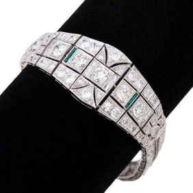 ART DECO 14K, EMERALD & DIAMOND BRACELET