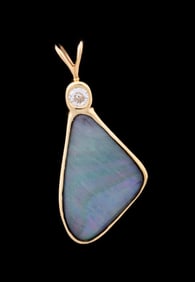 OPAL AND DIAMOND FREEFORM 14K PENDANT