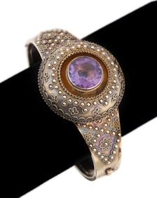 VICTORIAN AMETHYST 14K HINGED BANGLE