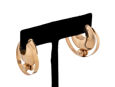 AMITAI KAV 18K YELLOW GOLD MODERNIST HOOP EARRINGS