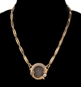 AMITAI KAV, MODERNIST JUDEA COIN TWO-TONE NECKLACE