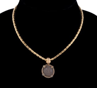 ANCIENT ROMAN COIN & DIAMOND PENDANT / NECKLACE
