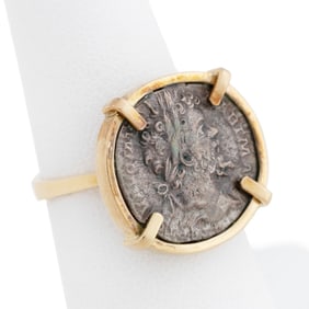 ANCIENT ROMAN COIN LUCIO VERO MOUNTED 18K YG RING