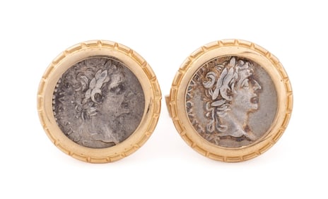 ROMAN COINS MOUNTED IN 18K GOLD CUFFLINKS