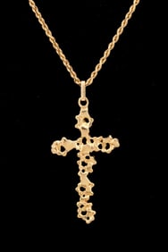 18K YELLOW GOLD CROSS PENDANT NECKLACE