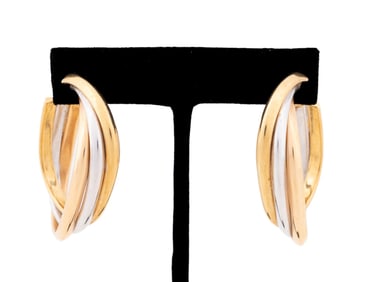 TRI COLOR 18K GOLD OVAL HOOP EARRINGS