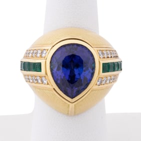 DE VROOMEN, GEMSTONE, DIAMOND, & ENAMEL 18K RING