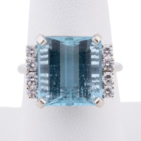 AQUAMARINE & DIAMOND 14K PLATINUM RING