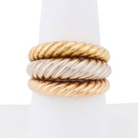 18K YELLOW, ROSE & WHITE GOLD ROPE TWIST RING