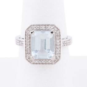 AQUAMARINE & DIAMOND 14K RING