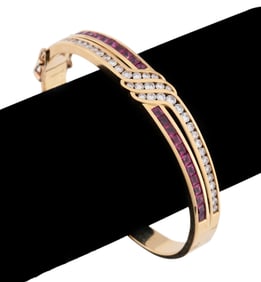 18K YELLOW GOLD, RUBY & DIAMOND HINGE BRACELET