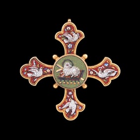 GRAND TOUR MICRO-MOSAIC 18K YG CROSS PIN PENDANT