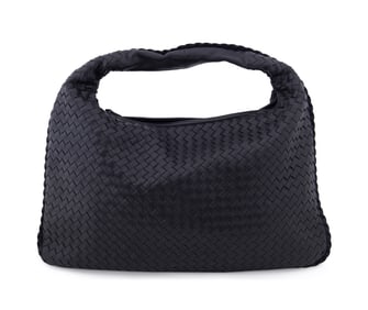 BOTTEGA VENETA BLACK INTRECCIATO LEATHER HOBO BAG