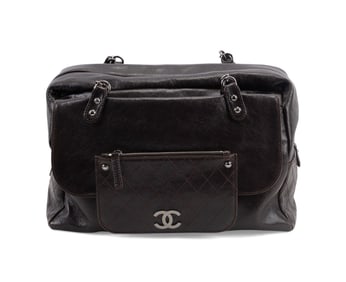 CHANEL BROWN LEATHER 'POCKET IN THE CITY' TOTE