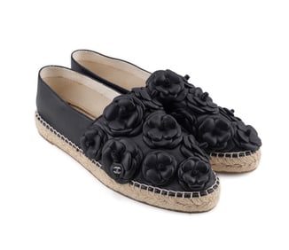 CHANEL LAMBSKIN CAMELLIA CC ESPADRILLES