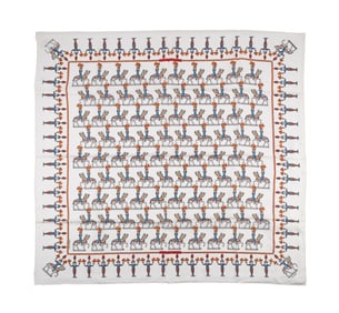 HERMES 'LES ARTIFICERS' MILITARY MOTIF SILK SCARF