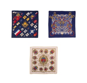 HERMES THREE MENS SILK POCKET SQUARES