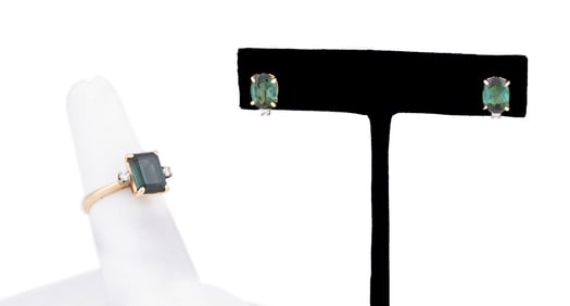 TOURMALINE & DIAMOND 14K RING & EARRINGS