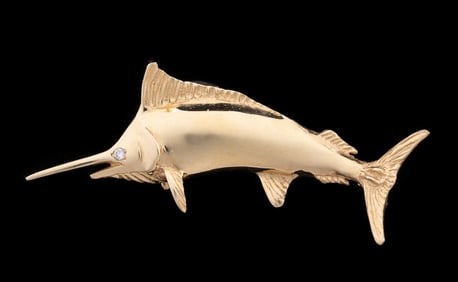 DIAMOND 14K YELLOW GOLD SAILFISH PENDANT