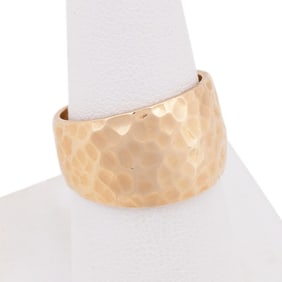HAMMERED 14K YELLOW GOLD WIDE BAND RING