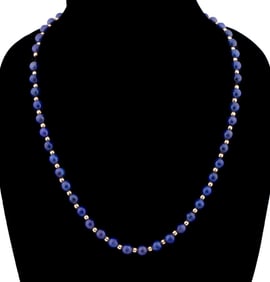 LAPIS LAZULI & 14K YELLOW GOLD BEADED NECKLACE