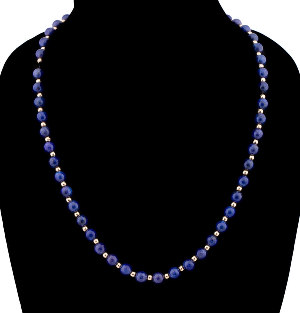 LAPIS LAZULI & 14K YELLOW GOLD BEADED NECKLACE (1 of 4)