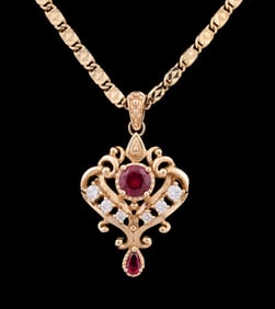 RUBY & DIAMOND SIMULANT PENDANT W/ ITALIAN CHAIN