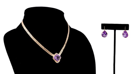 AMETHYST 14K NECKLACE & EARRING SET