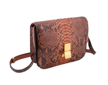 CELINE BLUSH SNAKESKIN CLASSIC BOX FLAP BAG
